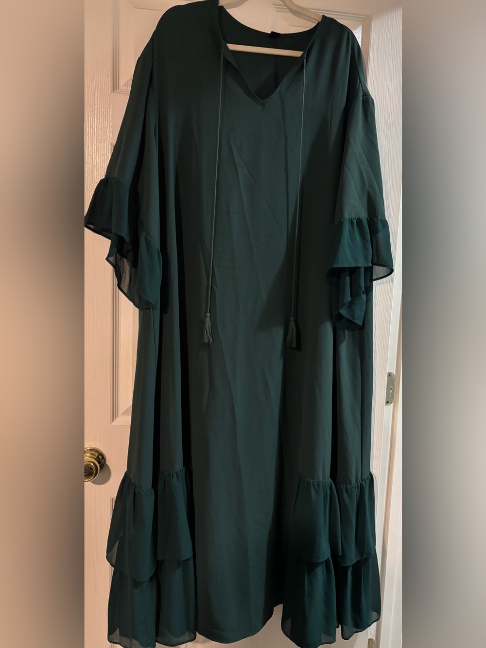SHEIN Dark Green Maxi Dress with Ruffle Sleeves
